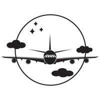 Airplane in the sky isolated illustration black outline, doodle, icon vector