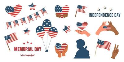 Set of objects for Memorial and Independence day vector
