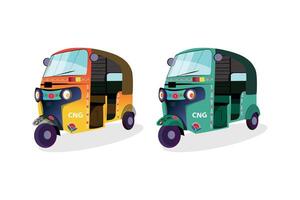 conjunto de amarillo y verde auto-rickshaw ilustraciones en India. con bicitaxi pintar en él. frente ver de tuk-tuk vector