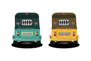 Set of yellow and Green auto-rickshaw illustrations in India. with rickshaw paint on it. front view of tuk-tuk vector