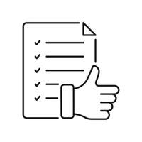 Check, Approve Agreement Line Icon. Thumb Up And Paper Document Linear Pictogram. Confirmation, Customer Feedback Outline Symbol. Authorize Certificate. Editable Stroke. Isolated Illustration vector