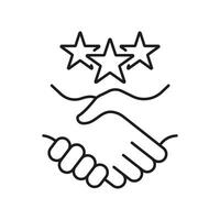 Customer Appreciation Line Icon. Handshake With Stars Linear Pictogram. Client Review Symbol. Business Communication And Support. Best Partnership Sign. Editable Stroke. Isolated Illustration vector