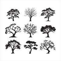 árbol y bosque siluetas silueta árbol línea dibujo conjunto Coco árbol silueta ilustraciones vector