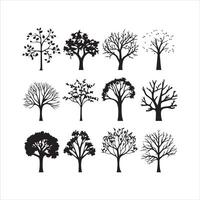 árbol y bosque siluetas silueta árbol línea dibujo conjunto Coco árbol silueta ilustraciones vector