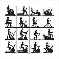 Gym workout silhouette collection.human fitness illustration set. vector