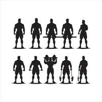 Gym workout silhouette collection.human fitness illustration set. vector