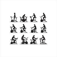 Gym workout silhouette collection.human fitness illustration set. vector