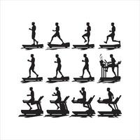 Gym workout silhouette collection.human fitness illustration set. vector