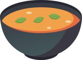 Illustration of a bowl of soup with green leafs on top vector