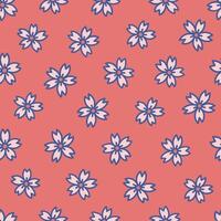 Cute seamless pattern with sakura flowers or cherry blossom on red background. Endless texture in Asian style. Oriental print design vector