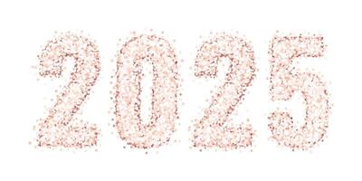 Shiny number 2025 of pink gold glitter or confetti, isolated on white background. Design for Happy New Year, Merry Christmas, Wedding vector