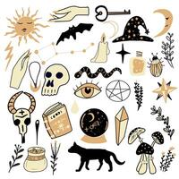 Magic celestial hand drawn set. Halloween set. Hand drawn elements on white background. vector