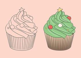 Christmas tree shaped sweet cream cupcake vector