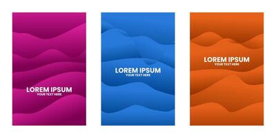 Three abstract gradient backgrounds in pink, blue, and orange vector