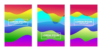 Three cover designs with colorful abstract gradient backgrounds vector