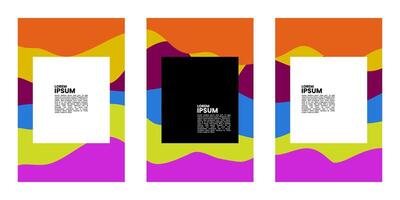 Three colorful abstract posters with empty frames in the center. vector