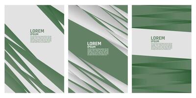 three vertical banners or book cover with green and white stripes vector