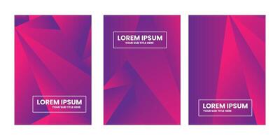 Three panels with purple gradient and geometric shapes. vector