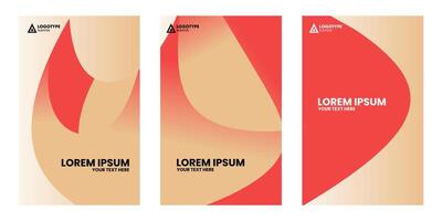 Three book covers with peach and red geometric shapes and white text. vector