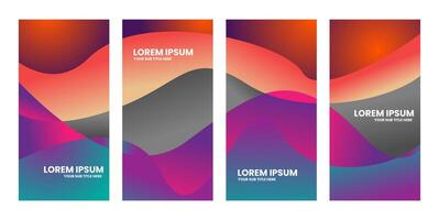 Four vertical color gradient curved texture with text. vector