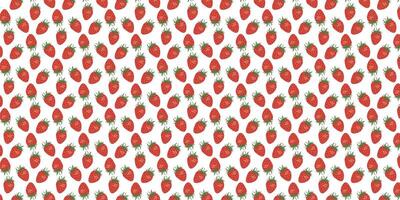 Seamless pattern with red strawberries, with each strawberry detailed in vibrant shades of red and green on an isolated white background. It is hand-drawn illustrations. vector