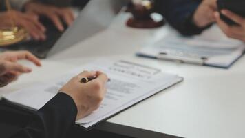 Professional male lawyer or counselor discussing negotiation legal case with client meeting with document contract in office, law and justice, attorney, lawsuit concept. video