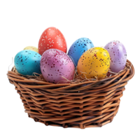 Easter eggs on basket on isolated transparent background png