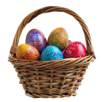 Easter eggs on basket on isolated transparent background png