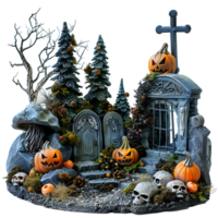 Scary halloween graveyard on isolated transparent background png