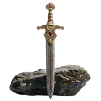 Excalibur épée dans le pierre sur isolé transparent Contexte png