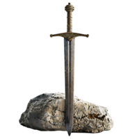 Excalibur épée dans le pierre sur isolé transparent Contexte png