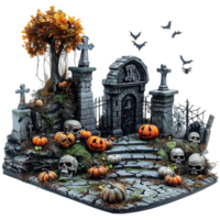 Scary halloween graveyard on isolated transparent background png