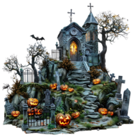 Scary halloween graveyard on isolated transparent background png