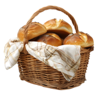 Bread in picnic basket on isolated transparent background png
