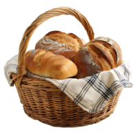 Bread in picnic basket on isolated transparent background png