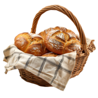 Bread in picnic basket on isolated transparent background png