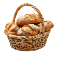 Bread in picnic basket on isolated transparent background png