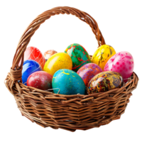 Easter eggs on basket on isolated transparent background png