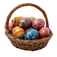 Easter eggs on basket on isolated transparent background png