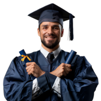 Happy man graduation on isolated transparent background png