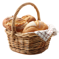 Bread in picnic basket on isolated transparent background png