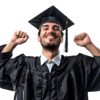 Happy man graduation on isolated transparent background png