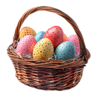 Easter eggs on basket on isolated transparent background png