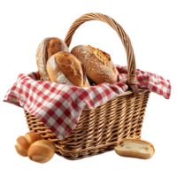 bröd i picknick korg på isolerat transparent bakgrund png