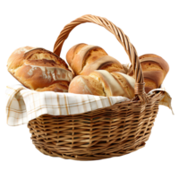 Bread in picnic basket on isolated transparent background png