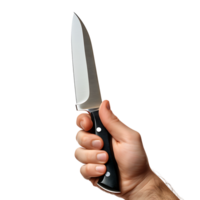 Hand holding knife on isolated transparent background png