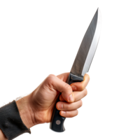 Hand holding knife on isolated transparent background png