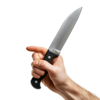 Hand holding knife on isolated transparent background png