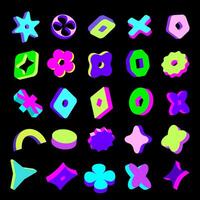 Retro aesthetics. 3D isometric shapes set. Brutalist Y2K 3D shapes and objects in bright and rich colors. Abstract isometric design elements collection. illustration vector