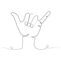 Continuous line of Shaka hand gesture. Shaka symbol. Hand hawaiian greeting gesture sign One line drawing. illustration vector